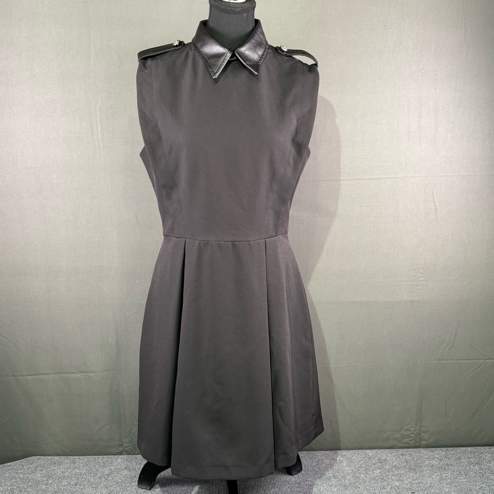 Elegant Black Dress with Pleather Collar